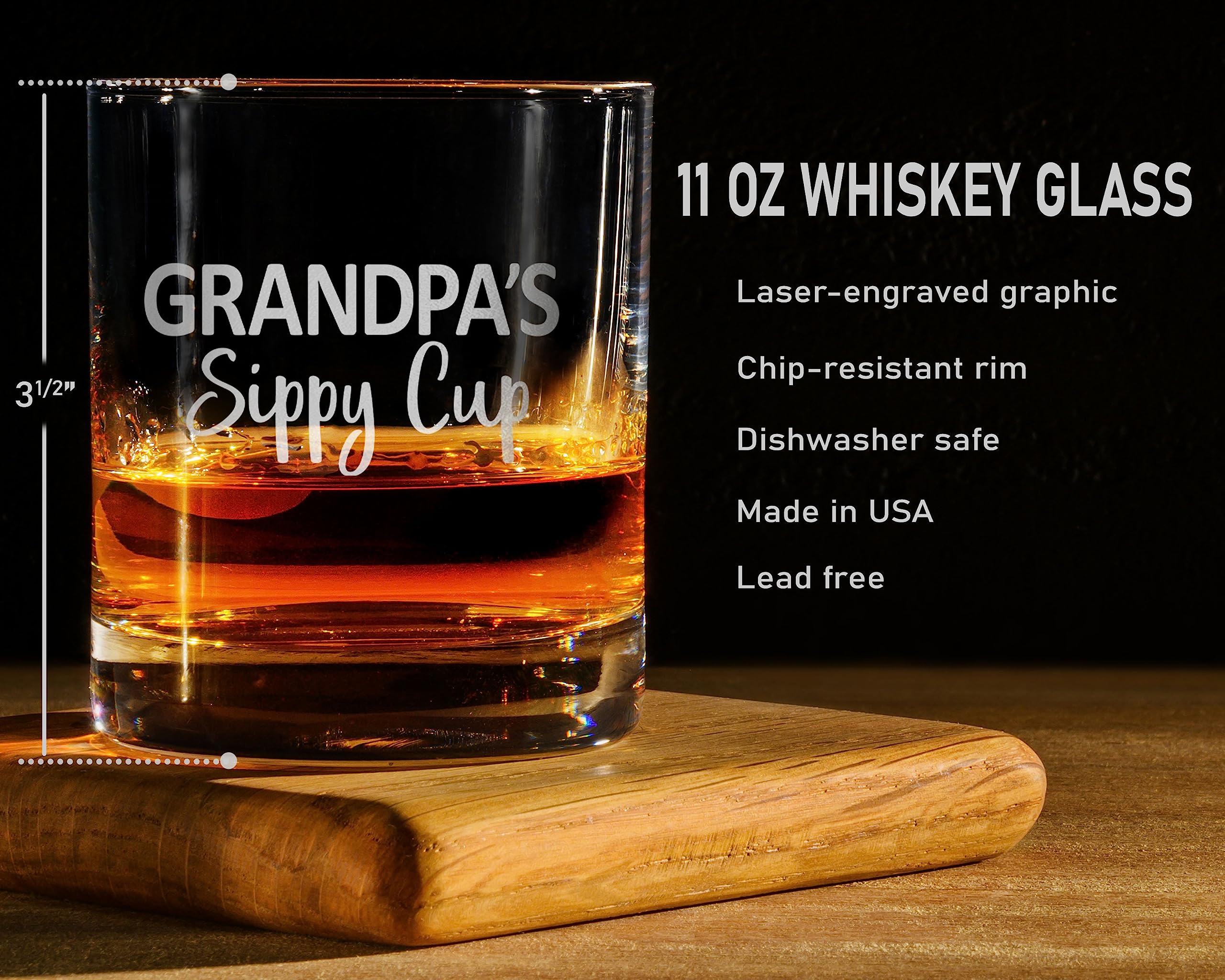 GRANDPA'S SIPPY CUP Custom Personalized Whiskey Glass - Laser Engraved Etched Funny Gift for Dad Uncle Grandpa