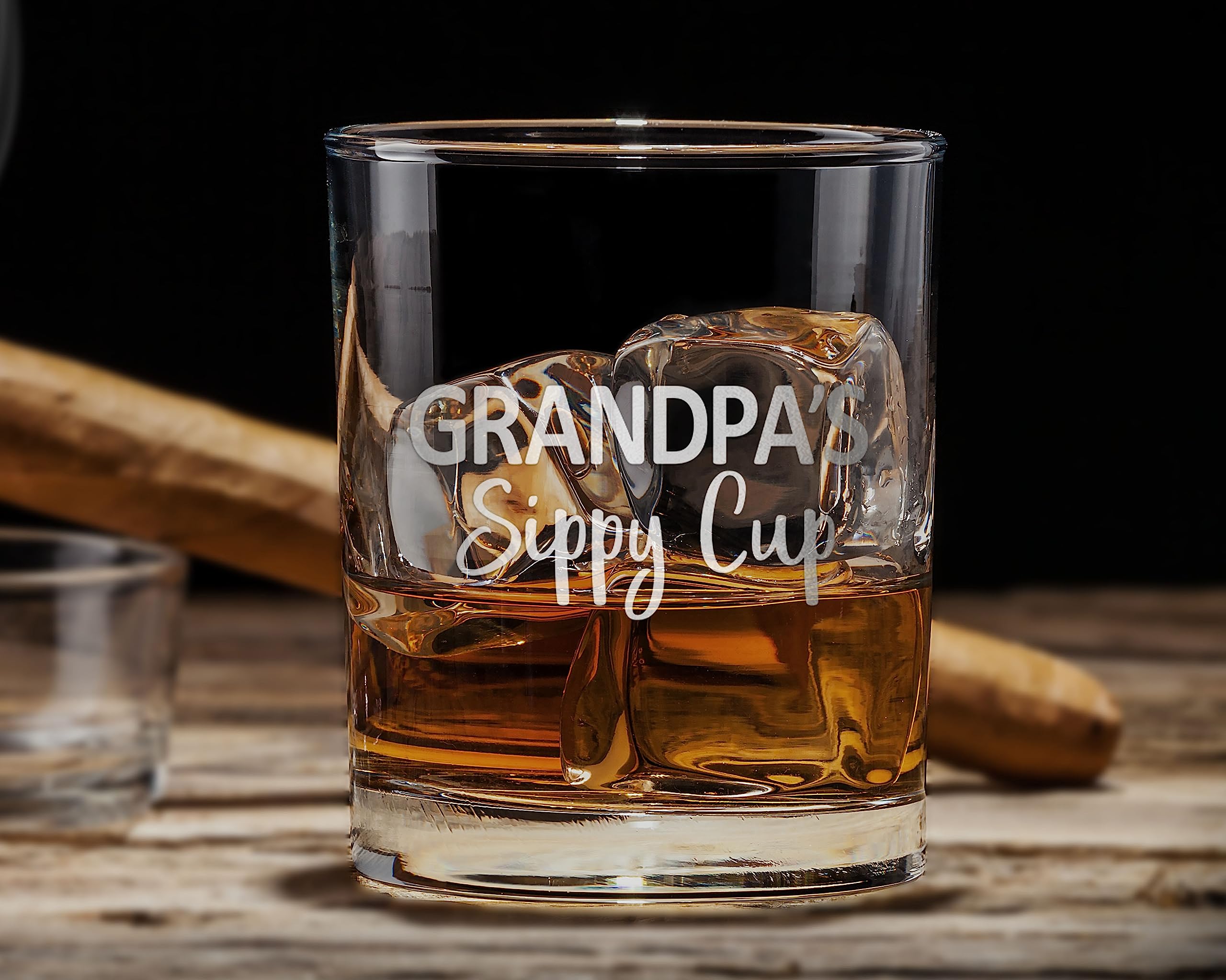 GRANDPA'S SIPPY CUP Custom Personalized Whiskey Glass - Laser Engraved Etched Funny Gift for Dad Uncle Grandpa