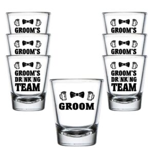 shop4ever groom bowtie and groom's drinking team shot glasses ~ bachelor party favors ~ wedding shot glasses (7 pack)