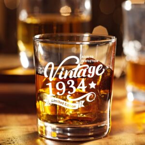 Old Fashioned Glasses-1934-Vintage 1934 Old Time Information 10.25oz Whiskey Rocks Glass -90th Birthday Aged to Perfection - 90 Years Old Gifts Bourbon Scotch Lowball Old Fashioned-1 PACK