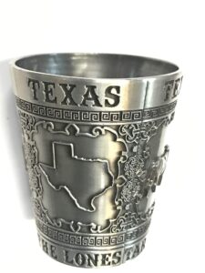 states souvenir metal shot glass pewter design - texas nashville indiana iowa st. louis chicago kentucky ohio illinois collectible metal shot with iconic images (texas the lone star state)