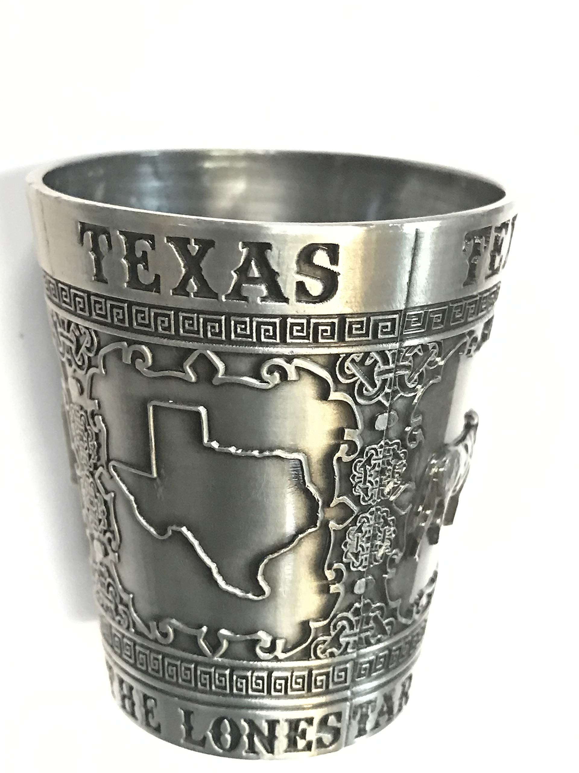 States Souvenir Metal Shot Glass Pewter Design - Texas Nashville Indiana Iowa ST. Louis Chicago Kentucky Ohio Illinois Collectible Metal Shot with Iconic Images (Texas The Lone Star State)