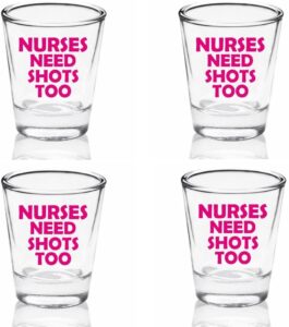 mip brand set of 4 funny nurses need shots too 1.75oz shot glass