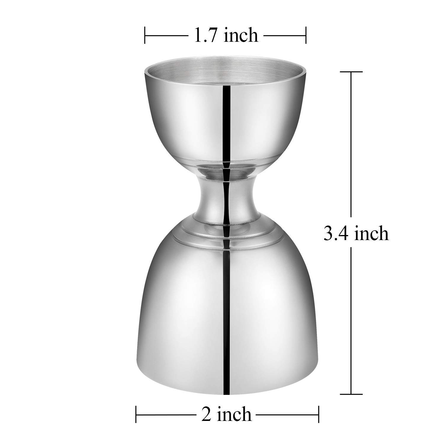 Stainless Steel Jigger shot glass Double Sided Peg Measure (60ml and 30ml, Silver)