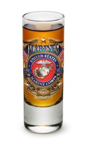 us marine corps usmc marines - united states marines corps , badge of honor - shot glass shooter heavy base tall 2 ounce - single - for liquor - whiskey, tequila, vodka, spirtis, beverages -