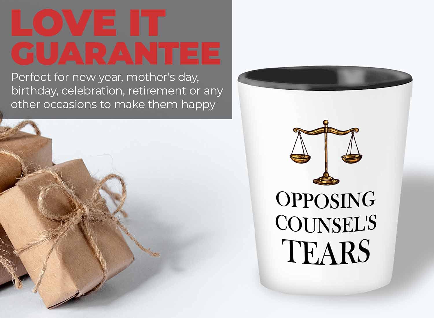 Bubble Hugs Lawyer Shot Glass 1.5oz - Opposing Counsel's Tears - Law Student Law School Attorney Advocate Plaintiff Defense