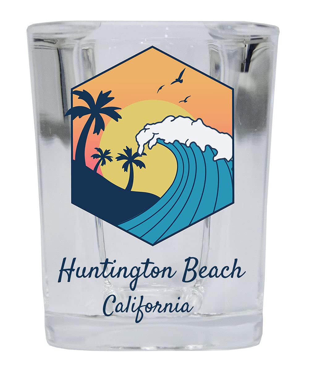 R and R Imports Huntington Beach California 2 Ounce Square Base Liquor Shot Glass Wave Design