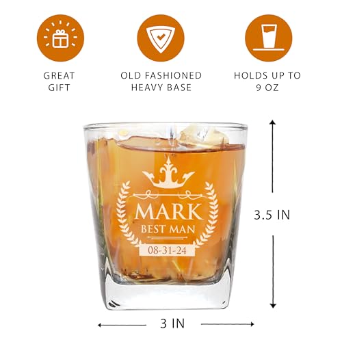 Set of 1, 3, 7 and More Custom Personalized Whiskey Rocks Glasses for Bachelor Party - Engraved Square Rocks Glass Gifts for Groom, Groomsman - Royal Style (7)