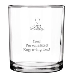 happy birthday personalized rocks glass, 10.6 oz laser engraved custom birthday whiskey glass gift, engraving included prime