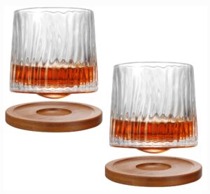 crystal whiskey glasses set of 2,rotatable -10 oz old fashioned whiskey glasses,bar whiskey glasses,style glassware for bourbon,perfect idea for scotch lovers,glasses for scotch, rum, glacier