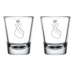 mip set of 2 shot glasses 1.75oz shot glass korean finger love heart sign