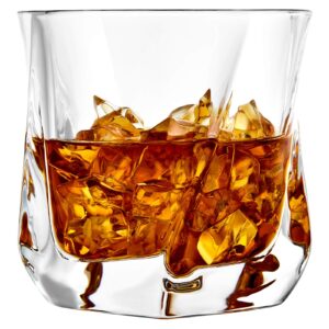 joyjolt aurora crystal whiskey glass – twisted whiskey glasses - set of 2 old fashioned liquor glasses – crystal scotch whisky glasses for bourbon – 8.10 ounces whiskey drinking glasses