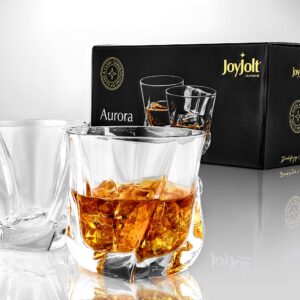 JoyJolt Aurora Crystal Whiskey Glass – Twisted Whiskey Glasses - Set of 2 Old Fashioned Liquor Glasses – Crystal Scotch Whisky Glasses for Bourbon – 8.10 ounces Whiskey Drinking Glasses