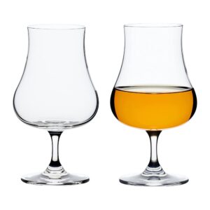muldale crystal brandy snifter set of 2 - norden design 7.5 oz cognac tulip nosing glasses for whiskey and rum - thin and elegant european crystal - a perfect glass for spirits - gift boxed