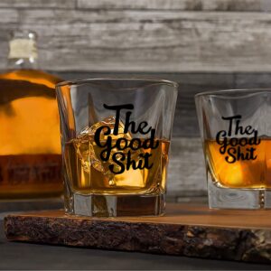 The Good Shit Funny Whiskey Glasses Gifts for Men Dad, Unique Gag Fathers Day, Birthday, Christmas, Thanksgiving Gifts for Dad, Mom, Husband, Friends, Coworkers, Brother, Old Fashioned Glass 10 oz