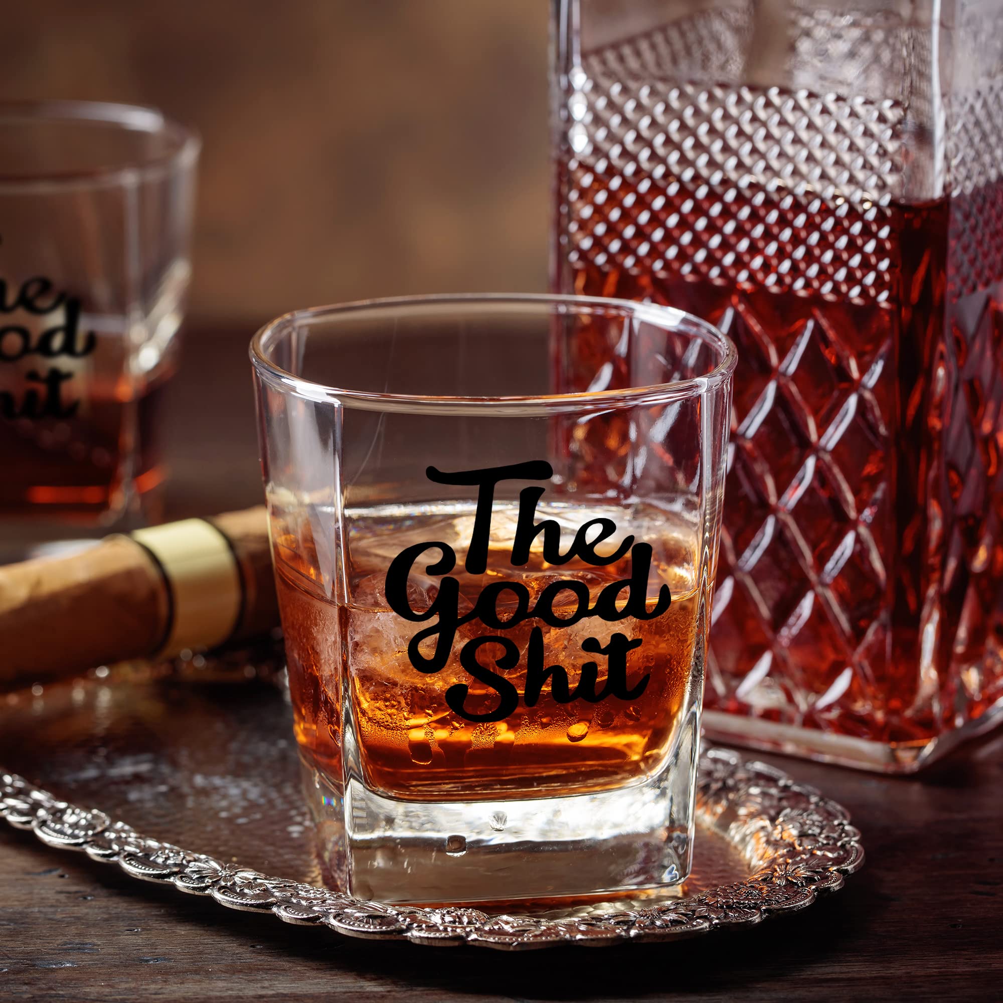 The Good Shit Funny Whiskey Glasses Gifts for Men Dad, Unique Gag Fathers Day, Birthday, Christmas, Thanksgiving Gifts for Dad, Mom, Husband, Friends, Coworkers, Brother, Old Fashioned Glass 10 oz