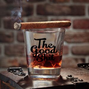 The Good Shit Funny Whiskey Glasses Gifts for Men Dad, Unique Gag Fathers Day, Birthday, Christmas, Thanksgiving Gifts for Dad, Mom, Husband, Friends, Coworkers, Brother, Old Fashioned Glass 10 oz