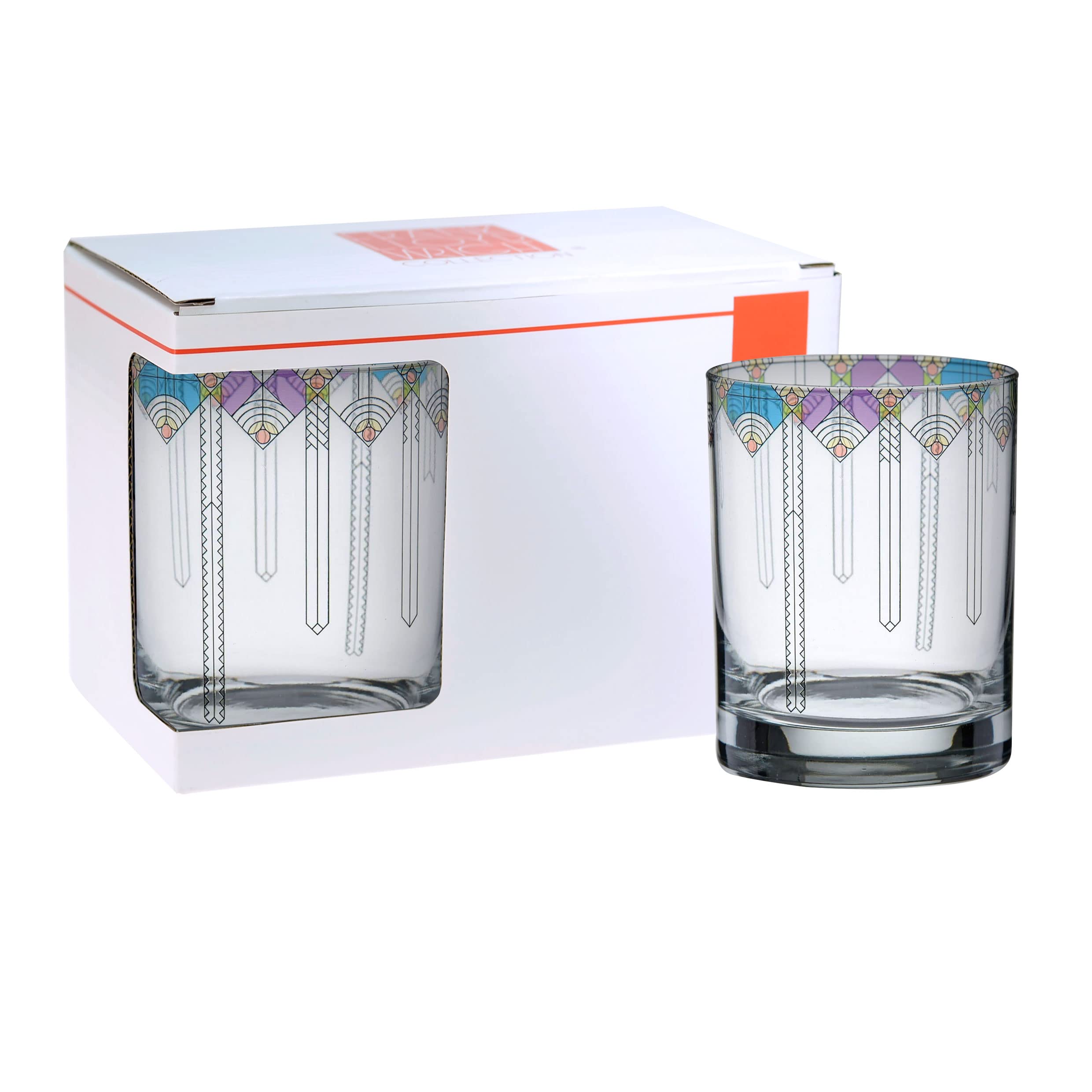 Frank Lloyd Wright DOF Double Old Fashioned Glass 14-Ounce (Gift Boxed Set of 2, April Showers)