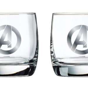 Marvel Glass Set - Avengers Logo - Collectible Gift Set of 2 Glasses - 10 oz. Capacity - Classic Design - Sturdy Base