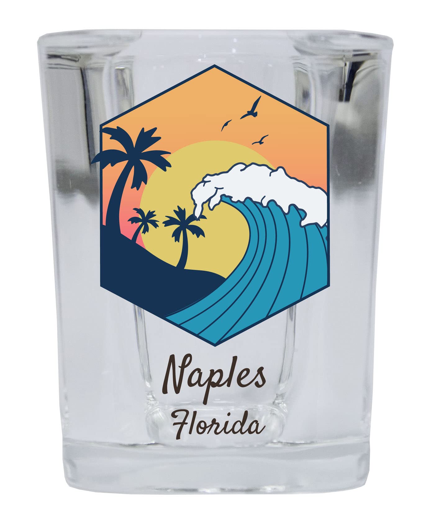 R and R Imports Naples Florida Souvenir 2 Ounce Square Base Shot Glass Wave Design Single