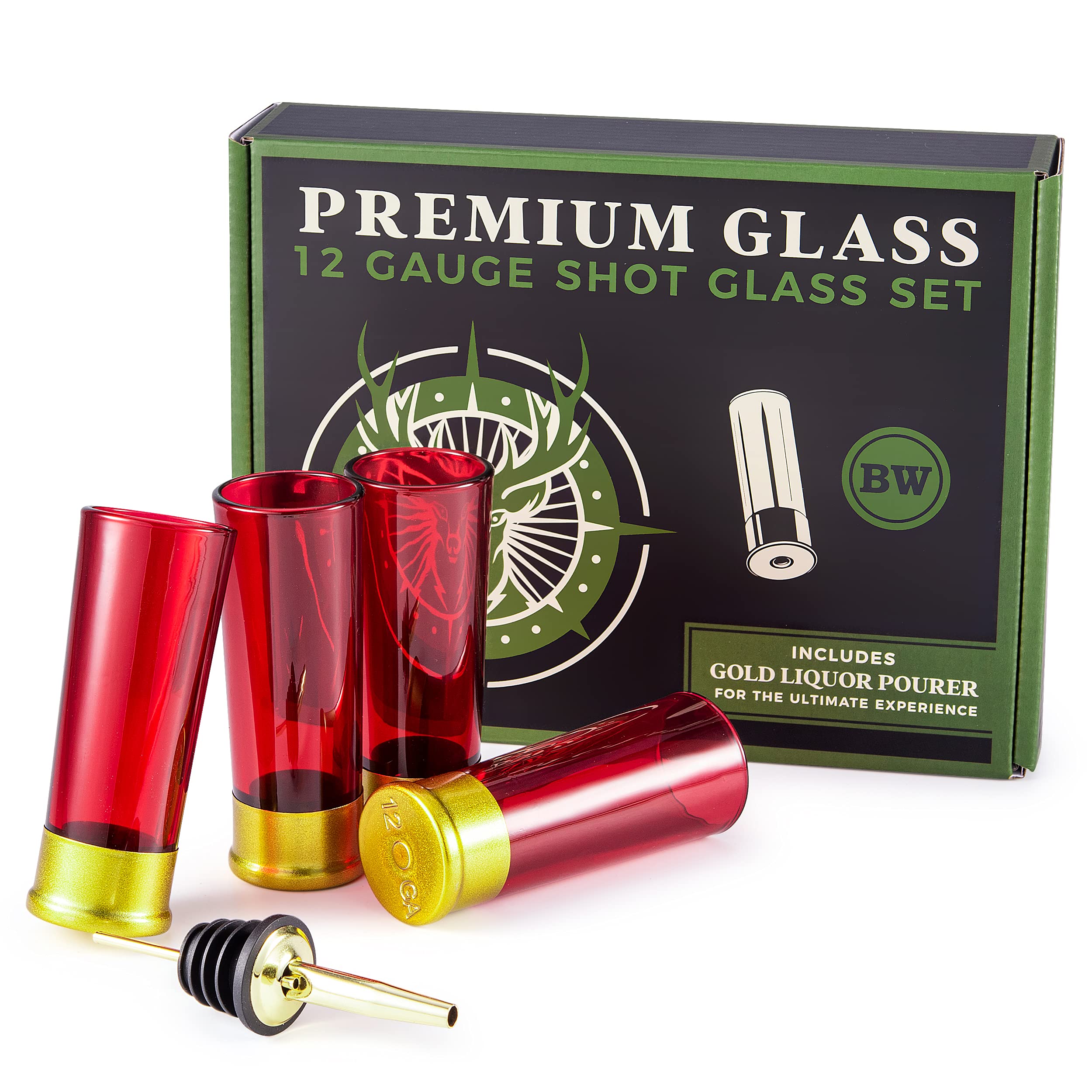 BarrelWare Premium Glass | 12 Gauge Shot Glasses, Bullet Shot Glass, Bullet Glass, Groomsmen Shot Glasses | Shot Glass Set, Shotgun Shell Shot Glasses, Bullet Shot Glasses for Men, Bullet Shot Glasses