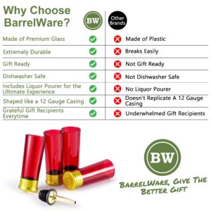 BarrelWare Premium Glass | 12 Gauge Shot Glasses, Bullet Shot Glass, Bullet Glass, Groomsmen Shot Glasses | Shot Glass Set, Shotgun Shell Shot Glasses, Bullet Shot Glasses for Men, Bullet Shot Glasses