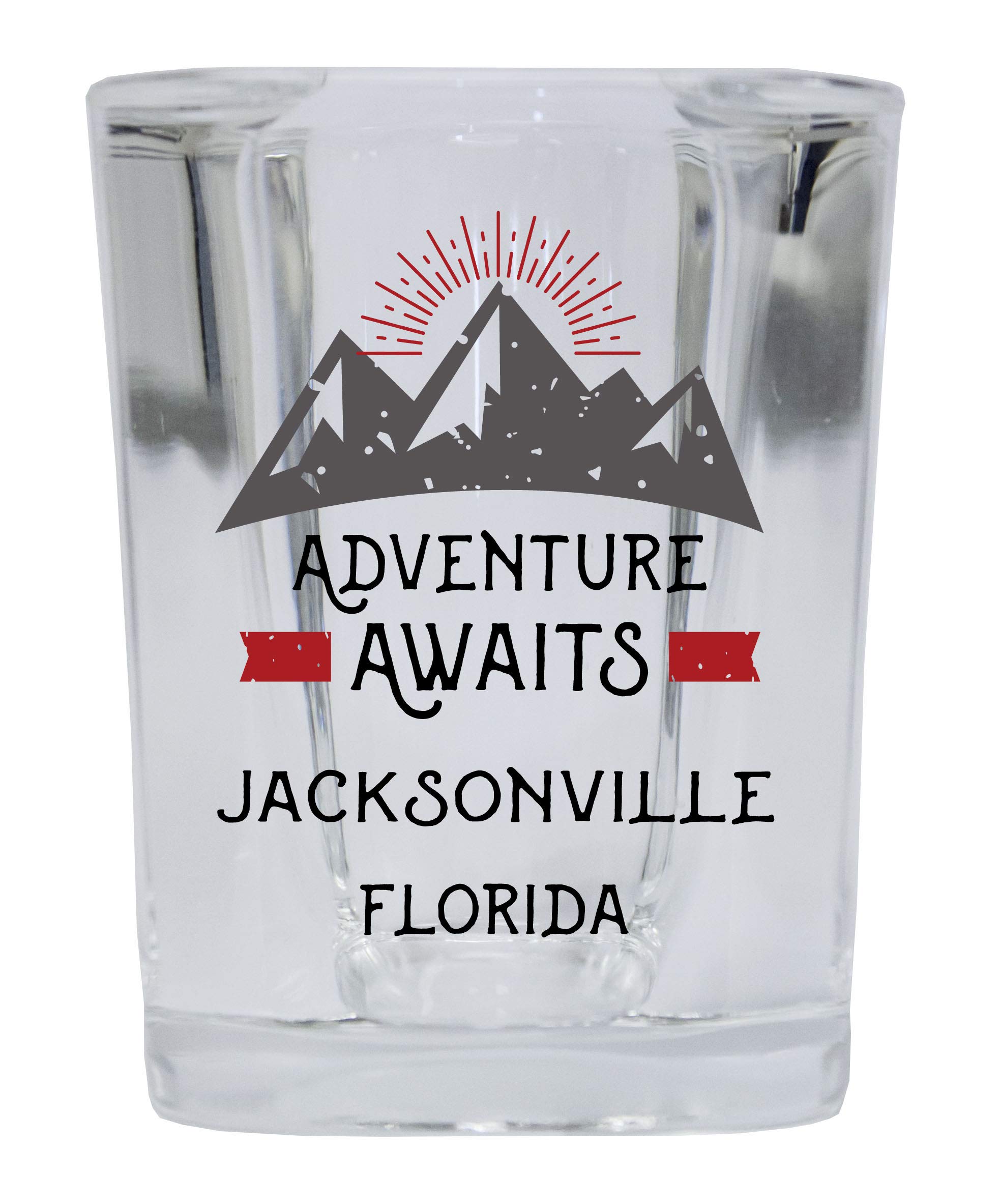 R and R Imports Jacksonville Florida Souvenir 2 Ounce Square Base Liquor Shot Glass Adventure Awaits Design