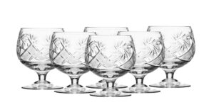 russian european cut crystal brandy cognac snifters, vintage old-fashioned glassware, set of 6