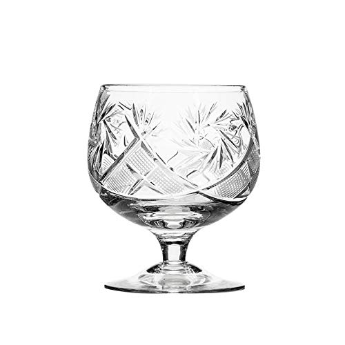 Russian European Cut Crystal Brandy Cognac Snifters, Vintage Old-Fashioned Glassware, Set of 6