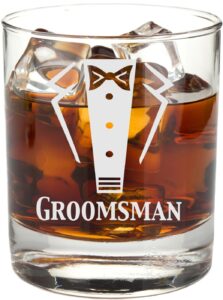 frederick engraving engraved tuxedo 11 oz wedding party rocks glass - will you be my? whiskey glass (father of the groom)