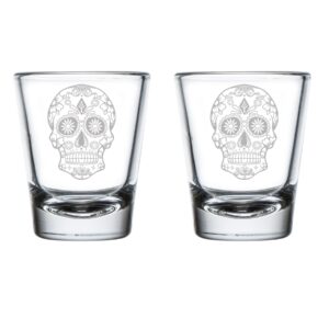 set of 2 shot glasses 1.75oz shot glass sugar candy skull