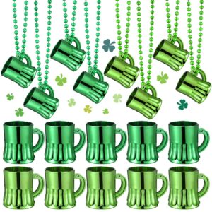 kathfly 50 pcs st patrick's day beads necklace with shot glasses beer mug st patrick's day mini beer mugs necklace accessories for irish gifts party supplies costume, metallic green, light green