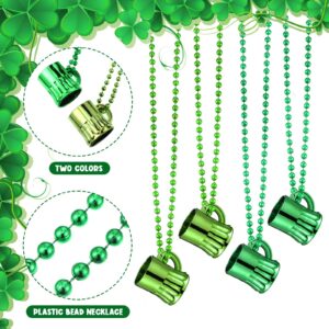 Kathfly 50 Pcs St Patrick's Day Beads Necklace with Shot Glasses Beer Mug St Patrick's Day Mini Beer Mugs Necklace Accessories for Irish Gifts Party Supplies Costume, Metallic Green, Light Green