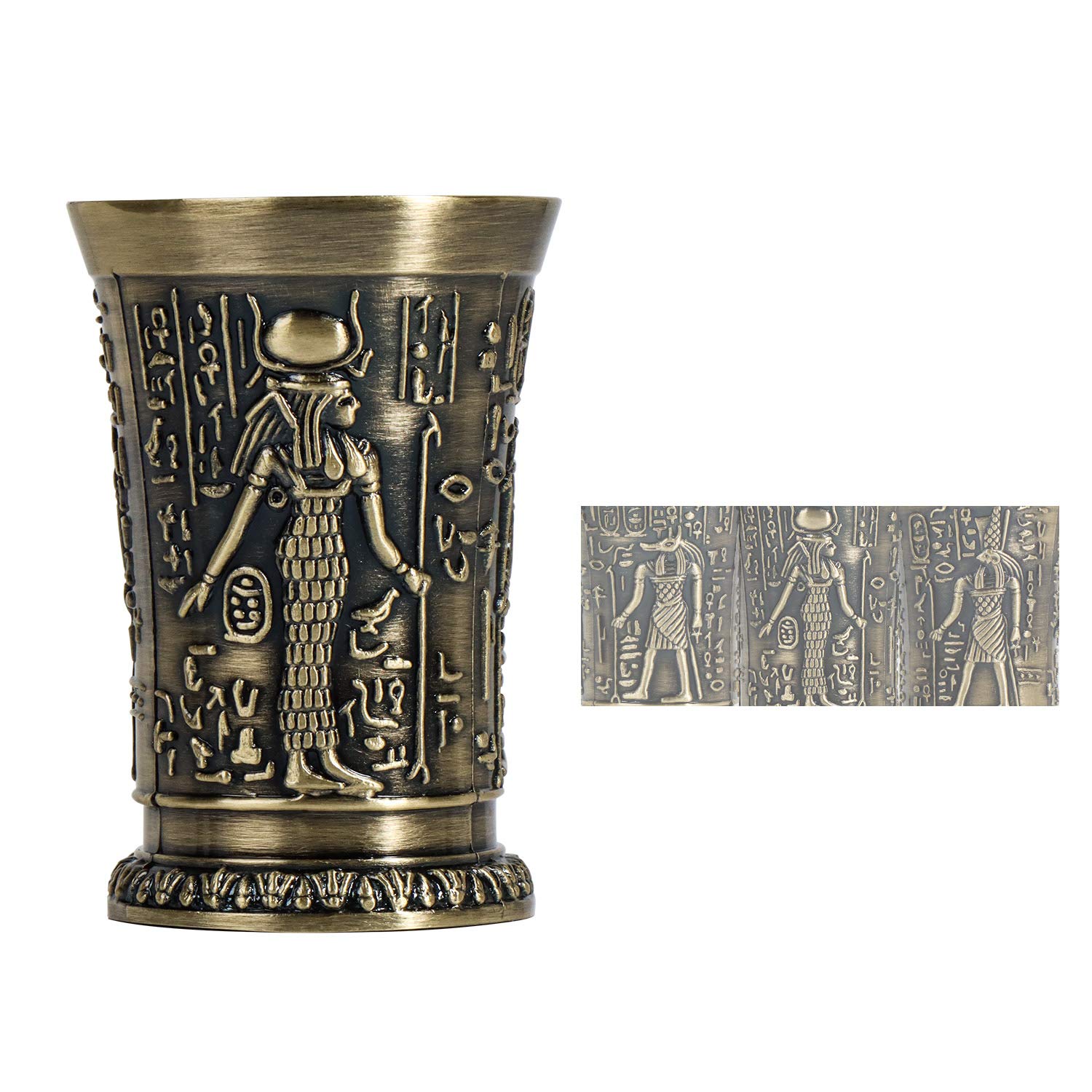 Shot Glass,1.1 Oz Metal Vintage Egyptian Shot Glass,Pharaoh Ramses Pattern Creative Wine Glass，Used For Tequila-Vodka-Brandy-Whisky-Rum-Vodka-Sake