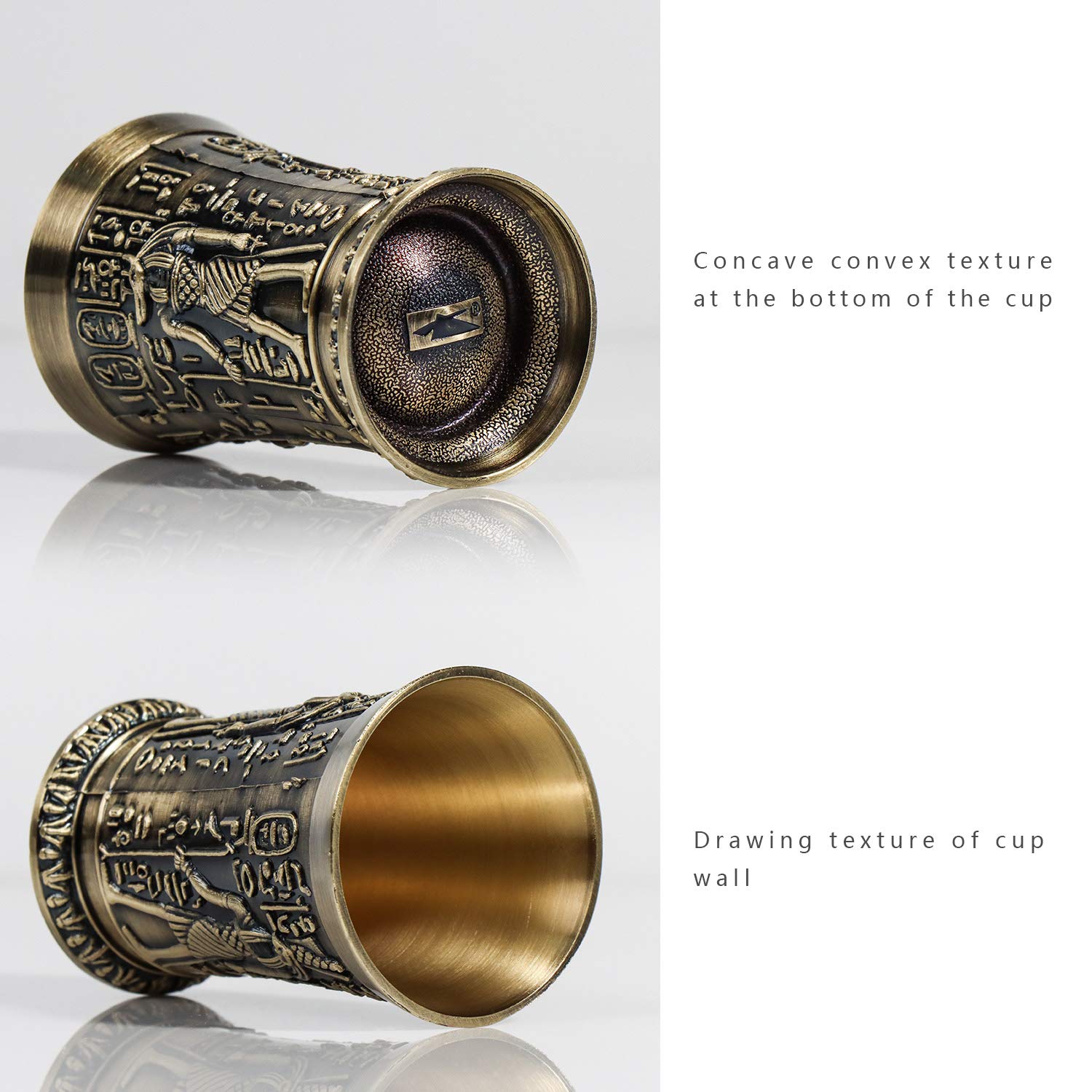 Shot Glass,1.1 Oz Metal Vintage Egyptian Shot Glass,Pharaoh Ramses Pattern Creative Wine Glass，Used For Tequila-Vodka-Brandy-Whisky-Rum-Vodka-Sake