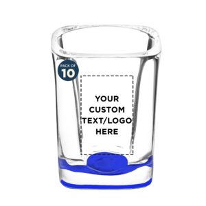 custom square shot glasses by arc 2 oz. set of 10, personalized bulk pack - great for weddings, birthdays, parties, indoor & outdoor events - blue
