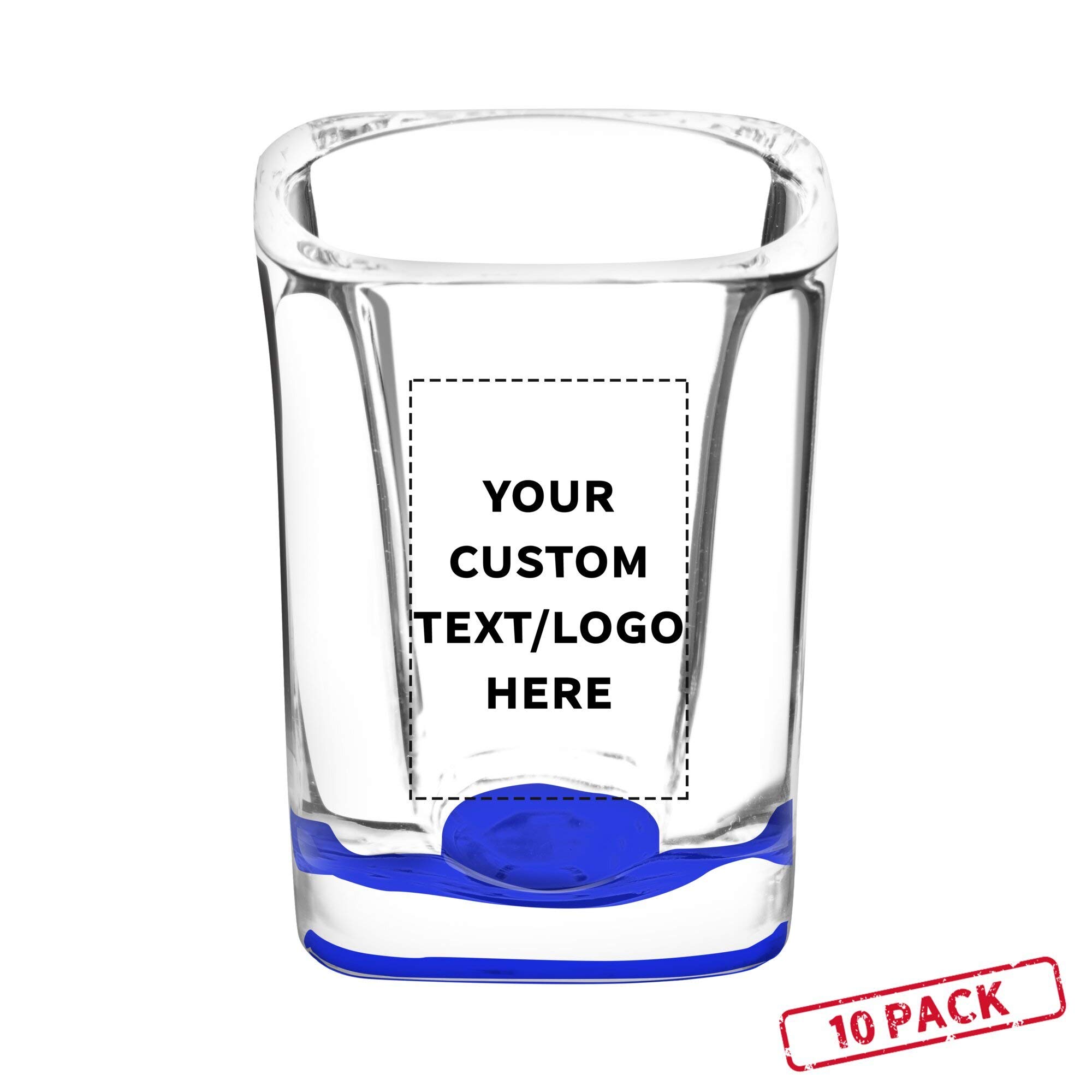 Custom Square Shot Glasses by ARC 2 oz. Set of 10, Personalized Bulk Pack - Great for Weddings, Birthdays, Parties, Indoor & Outdoor Events - Blue