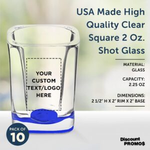 Custom Square Shot Glasses by ARC 2 oz. Set of 10, Personalized Bulk Pack - Great for Weddings, Birthdays, Parties, Indoor & Outdoor Events - Blue