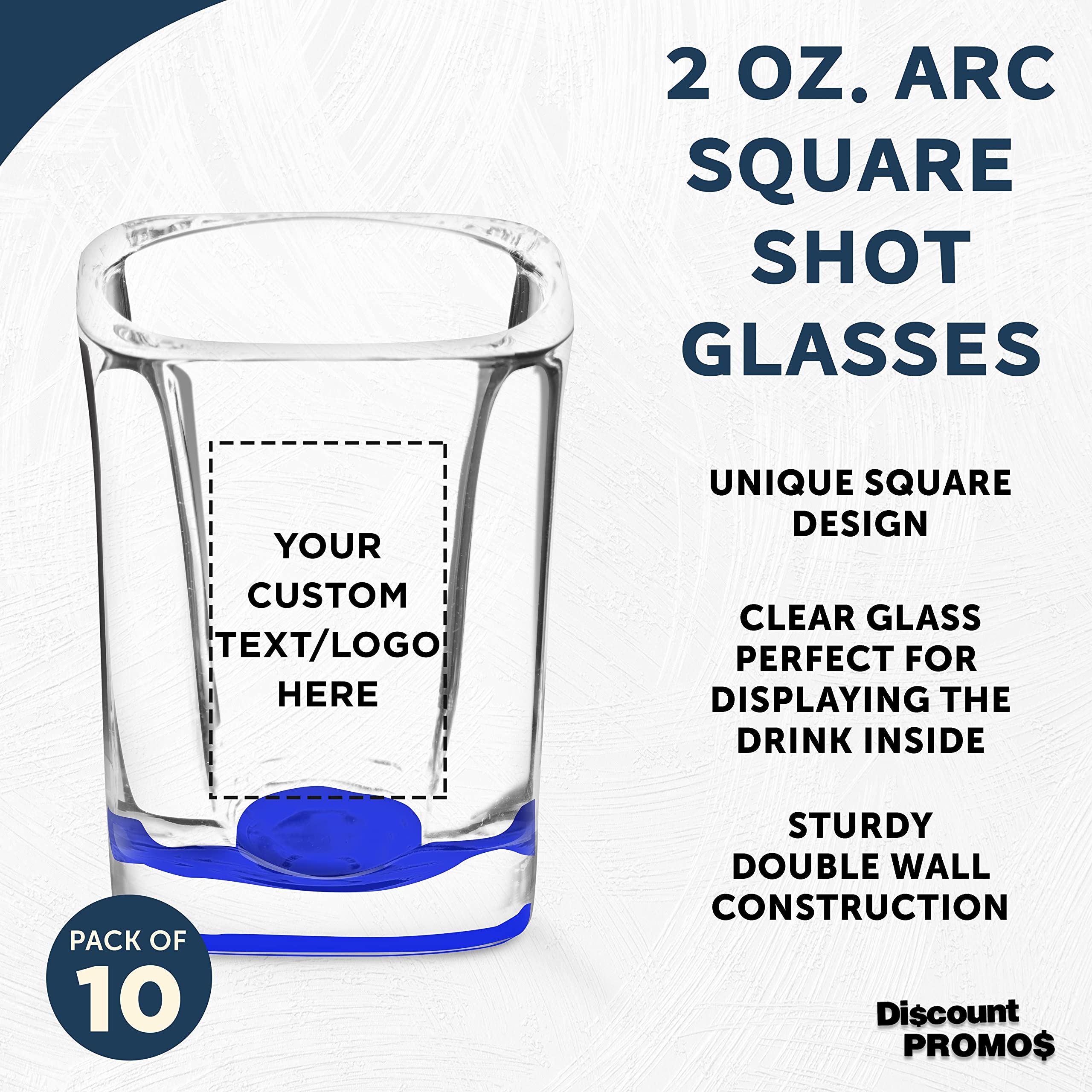 Custom Square Shot Glasses by ARC 2 oz. Set of 10, Personalized Bulk Pack - Great for Weddings, Birthdays, Parties, Indoor & Outdoor Events - Blue