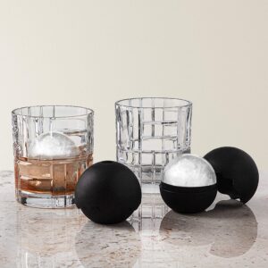 godinger whiskey glasses barware set - 2 old fashioned glasses with 2 chilled whisky ice ball molds