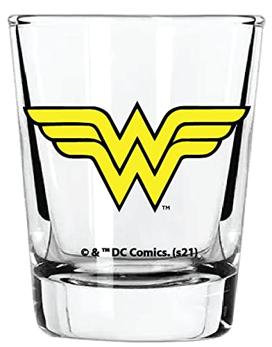 DC Comics Justice League Shot Glass Set - 2 oz. Capacity - Set of 4 Shot Glasses - Superman, Batman, Wonder Woman, Flash Clear