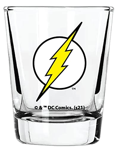 DC Comics Justice League Shot Glass Set - 2 oz. Capacity - Set of 4 Shot Glasses - Superman, Batman, Wonder Woman, Flash Clear