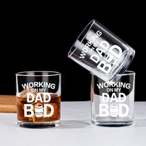 Modwnfy Father's Day Gifts for Dad, Dad Whiskey Glass, Funny Old Fashioned Glass for Dad Papa Father from Daughter Son, Dad Gift for Birthday Christmas, Working on My Dad Bod, 10 Oz