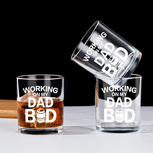 Modwnfy Father's Day Gifts for Dad, Dad Whiskey Glass, Funny Old Fashioned Glass for Dad Papa Father from Daughter Son, Dad Gift for Birthday Christmas, Working on My Dad Bod, 10 Oz