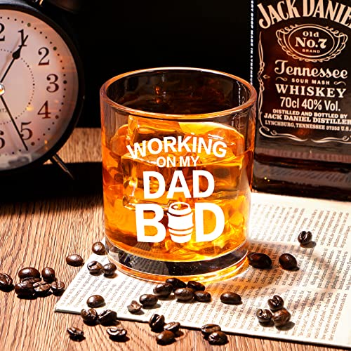 Modwnfy Father's Day Gifts for Dad, Dad Whiskey Glass, Funny Old Fashioned Glass for Dad Papa Father from Daughter Son, Dad Gift for Birthday Christmas, Working on My Dad Bod, 10 Oz