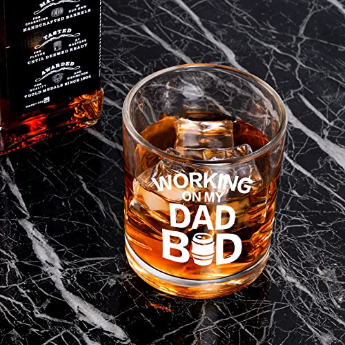 Modwnfy Father's Day Gifts for Dad, Dad Whiskey Glass, Funny Old Fashioned Glass for Dad Papa Father from Daughter Son, Dad Gift for Birthday Christmas, Working on My Dad Bod, 10 Oz