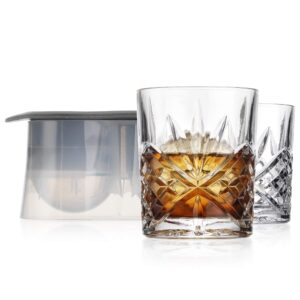 godinger old fashioned whiskey glasses and ice ball sphere mold whiskey chilling set - dublin collection, set of 2