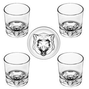 queen&stone lead free old fashioned whiskey glasses with wolf pattern on the thick weighted bottom 10oz set of 4 perfect for scotch, bourbon,whisky