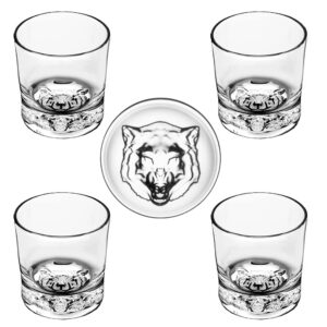 QUEEN&STONE LEAD FREE Old Fashioned Whiskey Glasses with Wolf Pattern On the Thick Weighted Bottom 10oz Set of 4 Perfect for Scotch, Bourbon,whisky