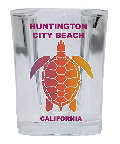 Huntington City Beach California Souvenir Rainbow Turtle Design Square Shot Glass